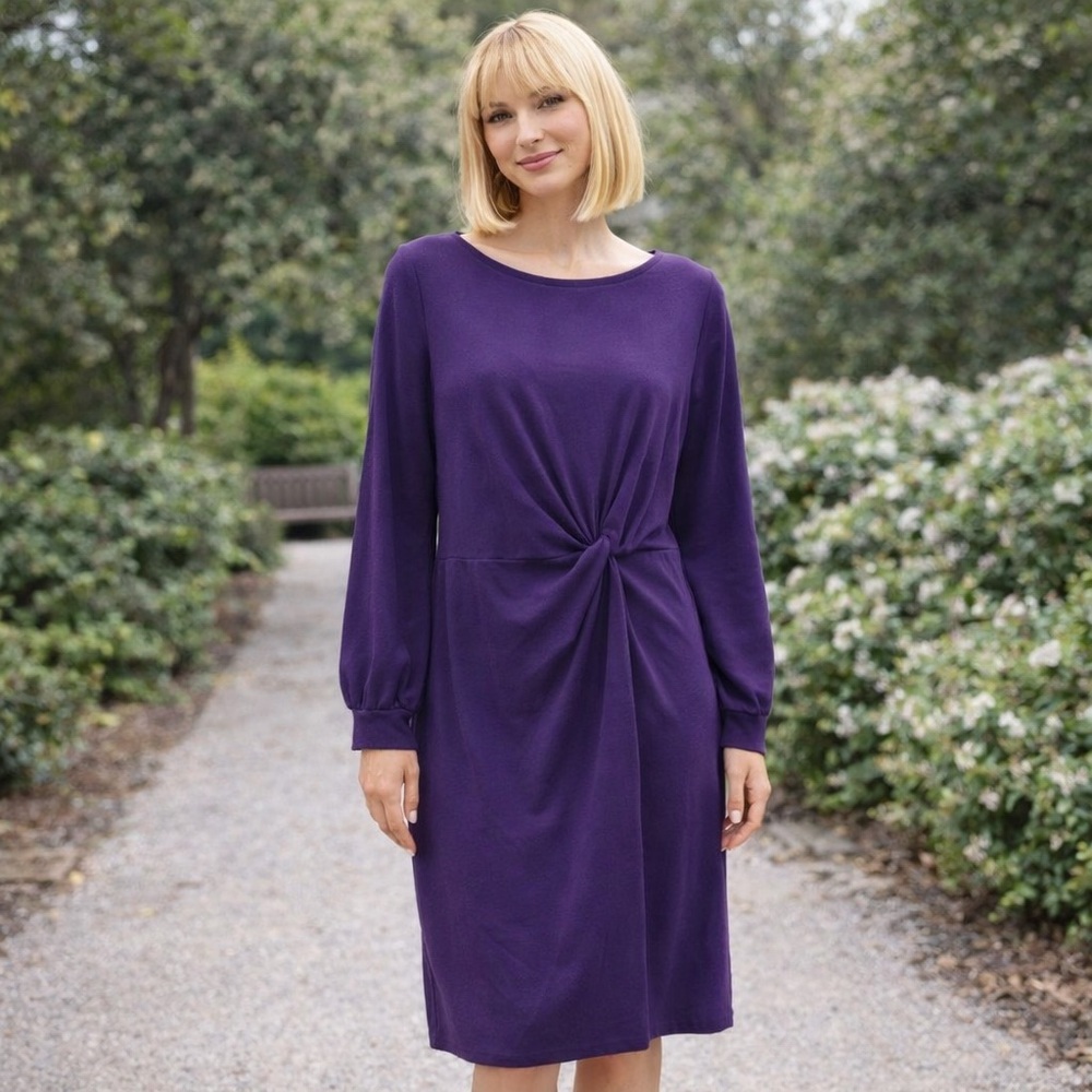 Liz Claiborne Long Sleeve Knot Detail Purple Dress
